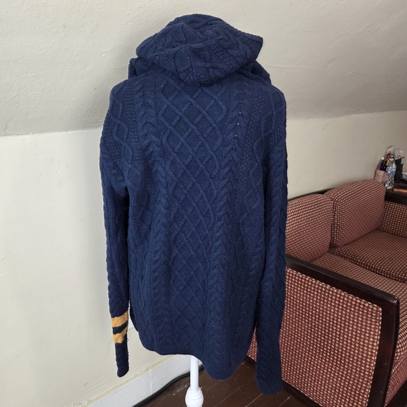 Birdwell Beach Britches Navy Cable Knit Hooded Fisherman Sweater XS Woman/Unisex - Picture 5 of 13